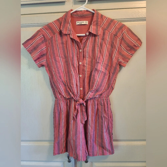 Abercrombie Kids Rusty Pink Striped Shoet Sleeve Romper - Picture 1 of 5